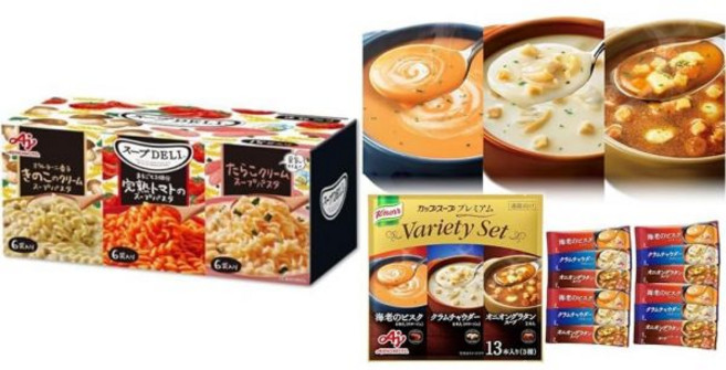 즉석 스프 아지노모토 수프 DELI 버라이어티 박스 토마토버섯다라코 18봉입 상자 통판 한정 델리 야채 비축 크놀 컵 프리미엄 3종 13개 호화, 즉석 스프 아지노모토 수프 DELI 버라이어티 박스 토