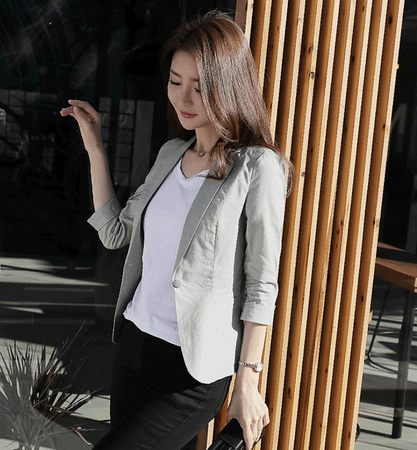 에버리씽 여성 린넨 슬림핏 7부소매 캐주얼 정장 숏 자켓 W7219