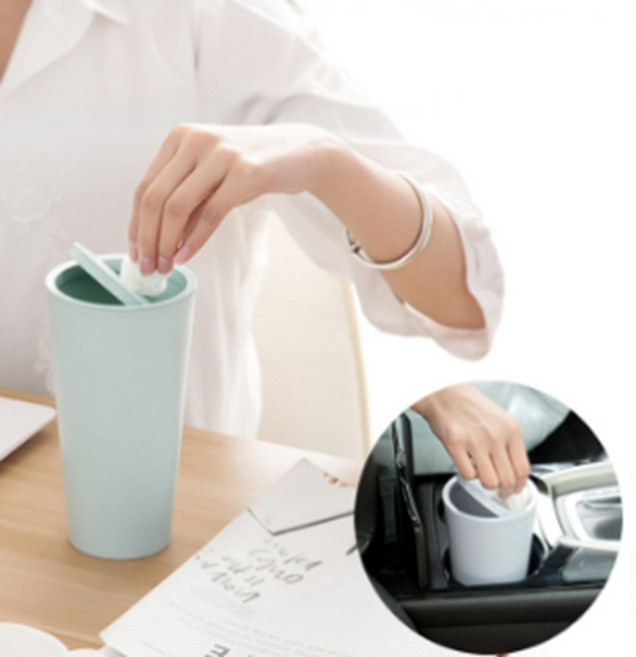 토브비 텀블러형 미니 휴지통 차량 컵홀더 책상용 소형 쓰레기통, 베이지