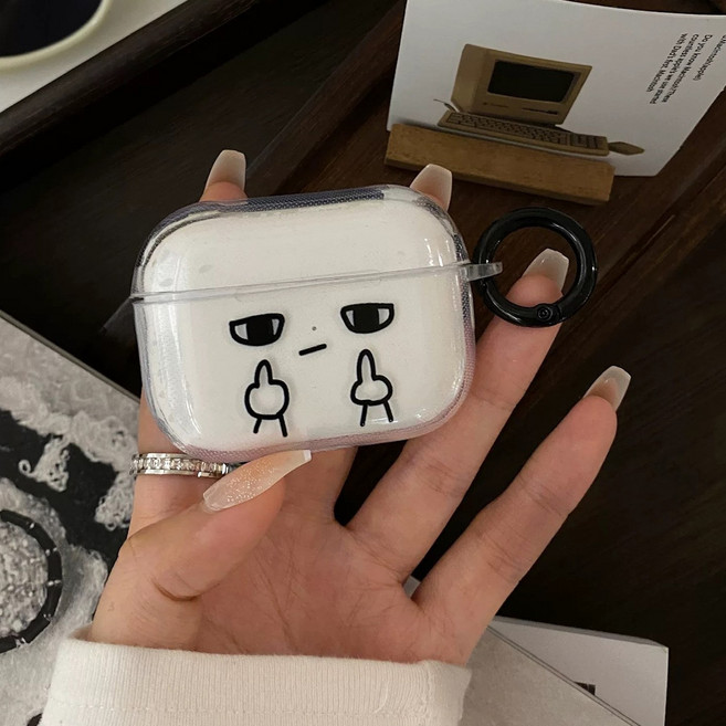 투명 손가락 캐릭터 에어팟케이스 1 2 3 4세대 프로 실리콘, 1/2세대