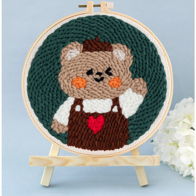 俄羅斯戳戳繡DIY材料包附戳針，手作刺繡材料包，輕鬆體驗戳戳樂趣, 1個, 59-CCX284小熊1(附戳針)