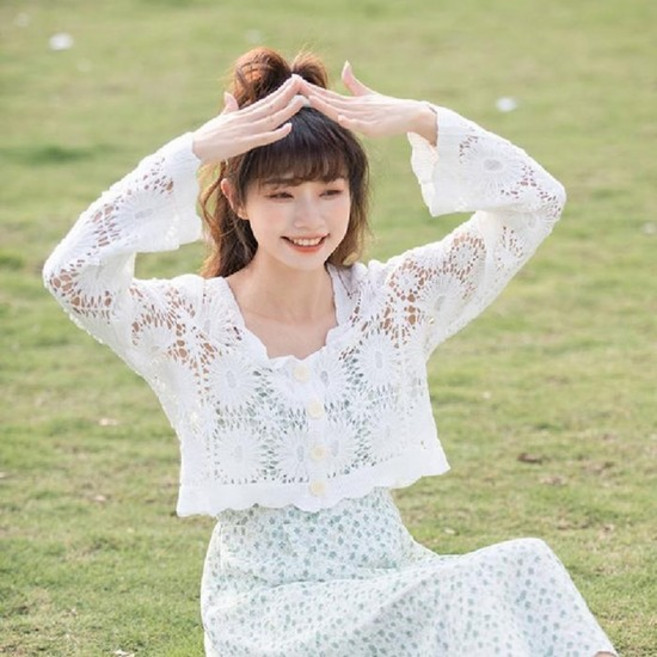 시스루 여름 크롭 가디건 펀칭 크로셰 비키니커버업 볼레로 가디건 (10459662)
