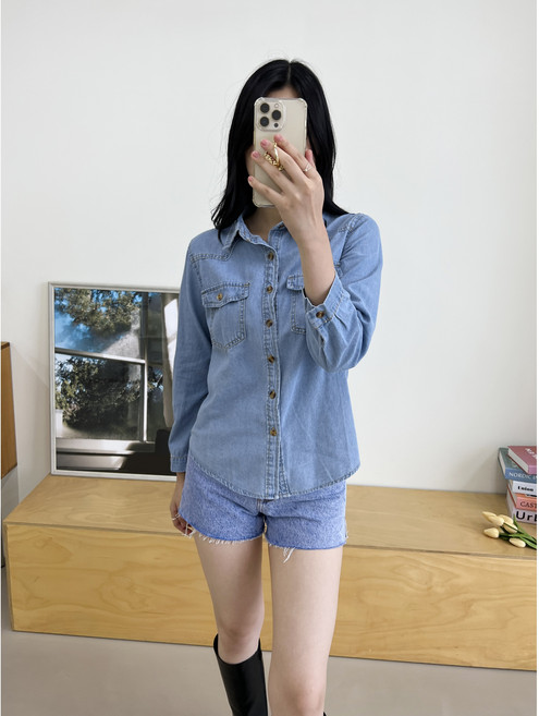 vaviola 바비올라 청 여성 데님 남방 루즈핏 셔츠 빅사이즈 워싱 LKE - 795