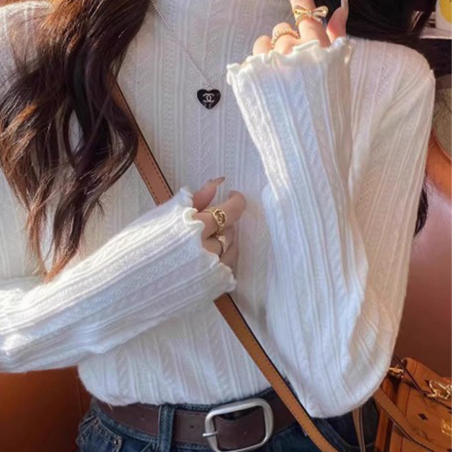 셀리즈로 슬림핏 스판 펀칭 반폴라 레깅스 간팔 프릴 니트탑