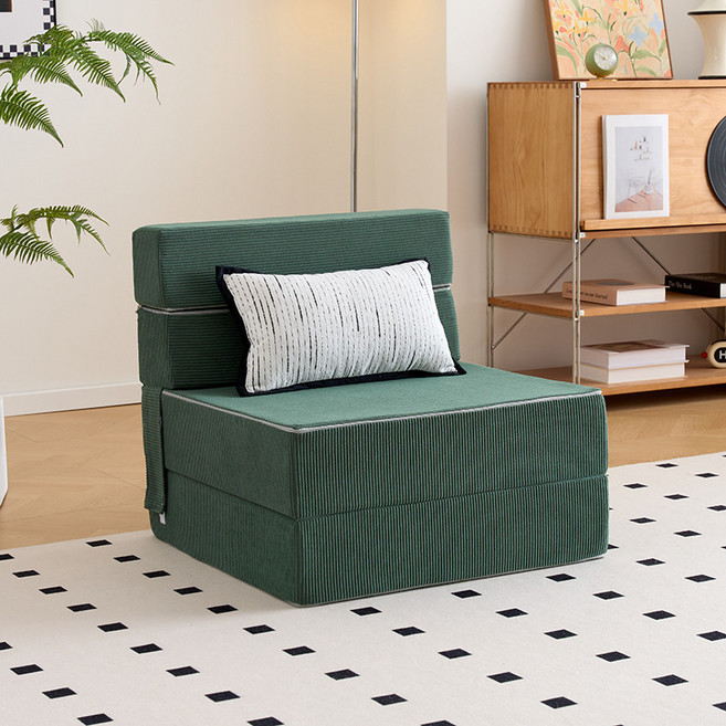 小戶型懶人摺疊沙發床, 燈芯絨-客墨綠,120x180x18cm