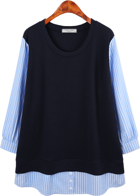 허밍퍼플 여성용 3551 퍼스트 7부 T 빅사이즈 봄 티셔츠 긴팔 긴소매 스트라이프 배색 가벼운 착용감 세련미 큰옷 여성의류