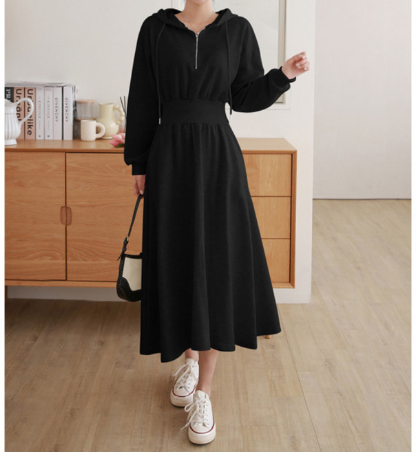 마이쏭 여성 빅사이즈 루즈핏 가을원피스 디톡반집업후드롱원피스