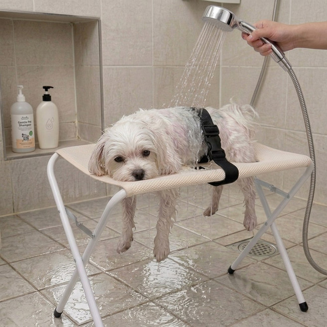 강아지 목욕 해먹 고정대 접이식 드라이 셀프미용 거치대 소형견 고양이 겸용, 1개, 마린블루