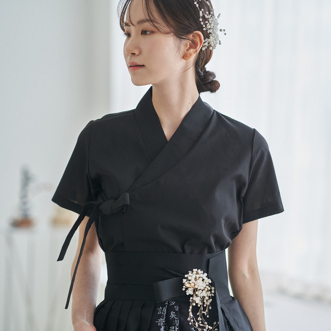 [핫세일] 생활한복 실과바늘 블랙 반팔 블라우스저고리