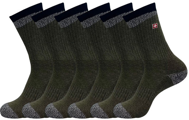스위스밀리터리 남성용 장목 등산양말 6켤레 SM-N01, 6개, 카키