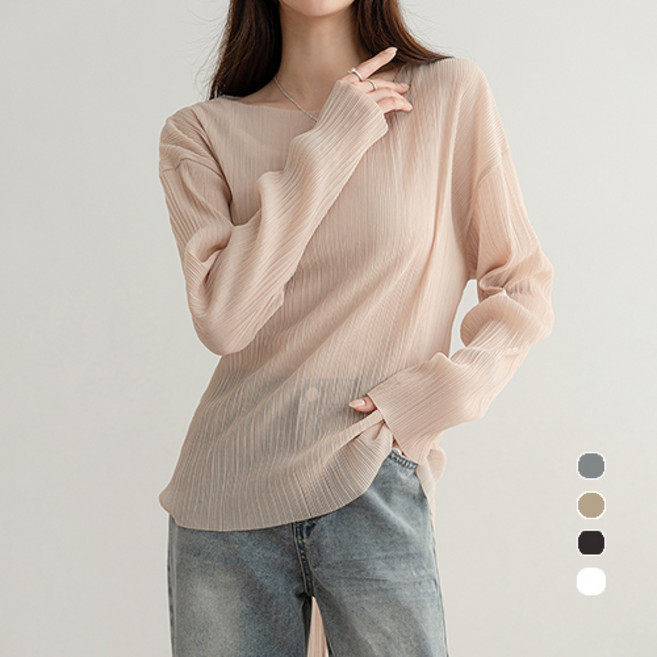 [나크21] (55~88)링클타이 플리츠 블라우스 여성 빅사이즈 셔츠 KO61-T-13