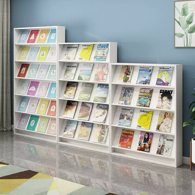 전면 책장 진열대 도서관 책꽂이 팜플렛 전시대 교재 학원 랙 수납 도서 학교 브로셔 서재, B. 화이트 - 6단 60cm(옵션이미지참고)