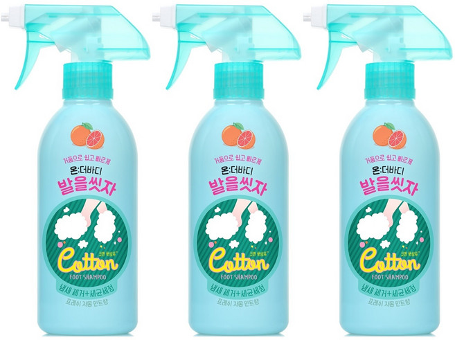 온더바디 발을씻자 코튼 풋샴푸 385ml 3개입 2종 택1 (자몽레몬)