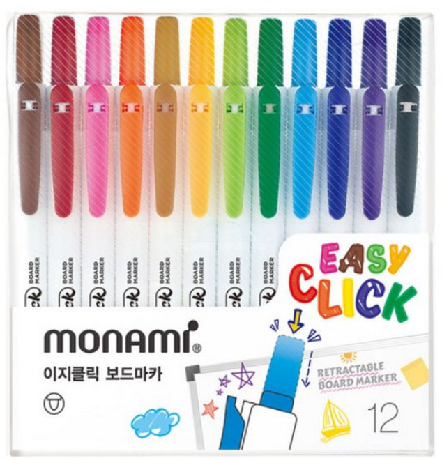 모나미 이지클릭 보드마카 12종 세트, 혼합색상, 1세트