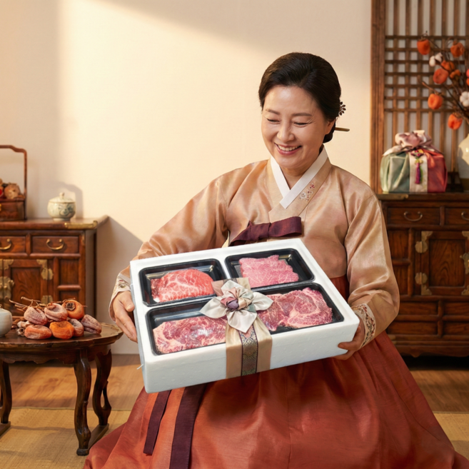 [맛나한우] 한우 구이용 선물세트 1++ 등급 고급 마블링 소고기 1.2kg, 1세트