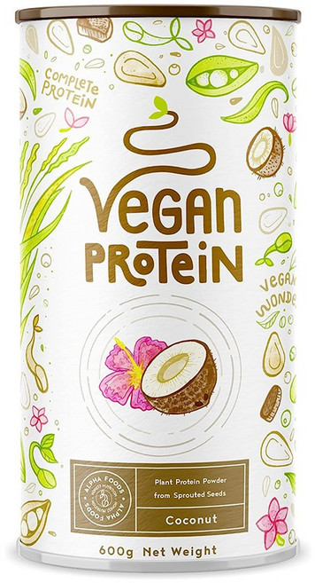 Alpha Foods Vegan Protein Powder 알파푸드 비건 프로틴 파우더 코코넛맛 600g, 1개
