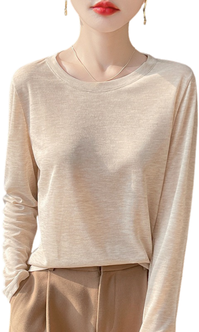 여성용 고밀도 라운드넥 니트 긴팔 티셔츠 데일리 부드러운 레이어링 멀티스타일링 봄 여름 가을 이너티 RWM22