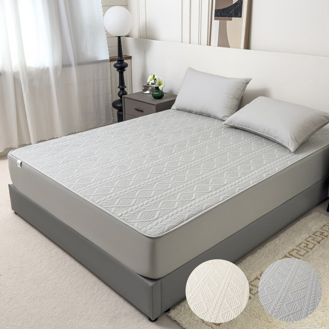 IMIS 다이아몬드 자카드 누빔 매트리스 커버 사계절용두 침대시트커버 침대커버 매트리스커버 가지 가능 110/150*200cm, 연그레이1