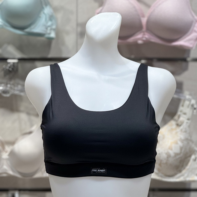 FILA 휠라언더웨어 [ NC터미널점] 여성 액티브 파워핏 스판 몰드 부착형 미들 브라탑 FI4ITH1042FBLK