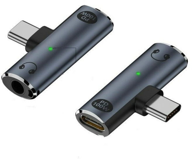 Type-C 3.5mm 耳機孔充電轉換器 PD 100W, 1個, Type-C轉3.5mm + PD/QC