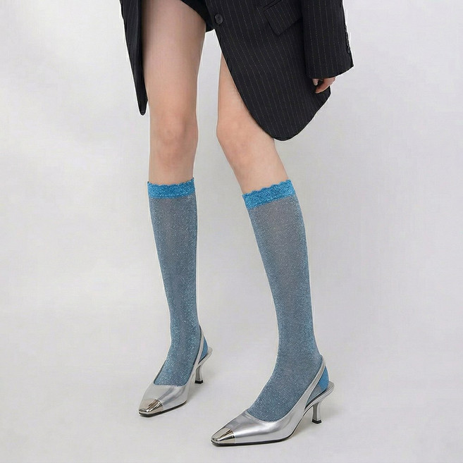 여성 글리터 시스루 여름 스타킹 니삭스 펄 롱양말 무릎양말 반짝이 패션 삭스 양말