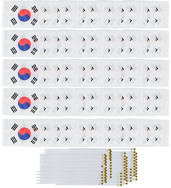 쇼핑팩토리 미니 천 수기 태극기, 100개, 중형 조립X