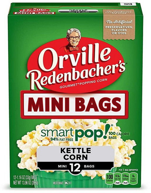 Orville Red 레드enbacher's 전자레인지 팝콘 SMART 스마트Pop! 케틀 콘 1회 제공량당 4g 섬유 76.5g2.7온스 3개입, 케틀콘, 1.16 Ounce (Pack of 12)