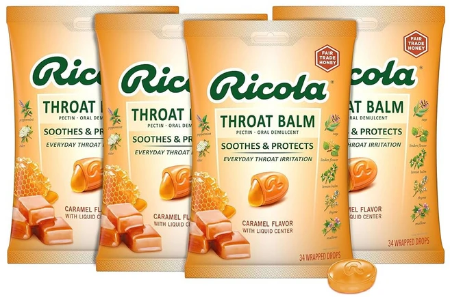 리콜라 인후 밤 카라멜 리퀴드 센터 34 카운트 코팅 및 보호 일상적인 구강 수분 제거 기능, 34 Count (Pack of 4) - 쿠팡