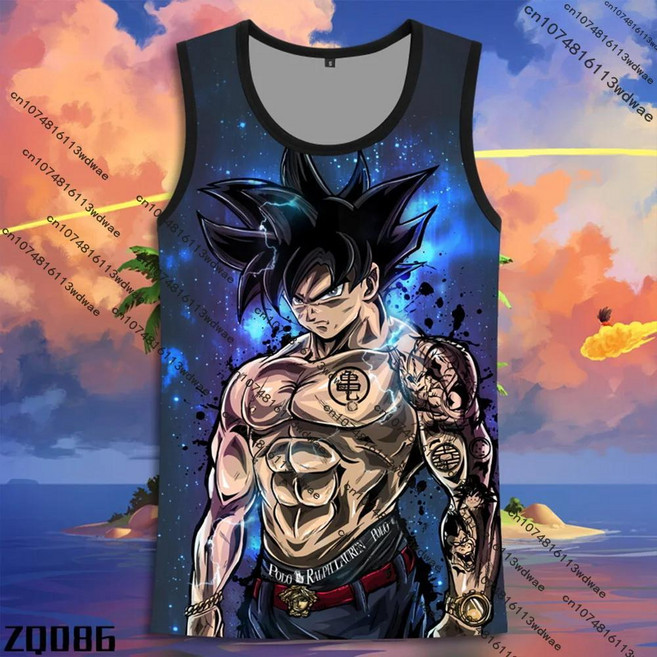 손오공 베지터 드래곤볼 탱크탑 테마 애니메이션 전시 특별 의류 프린트 캐주얼 스포츠 농구 조끼, 1개, 색상: 10. 8.12.2 / 크기: H. 130