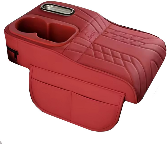 알테쉬 자동차 콘솔쿠션 팔걸이 쿠션 컵홀더 휴지 핸드폰 수납, 레드, 1개