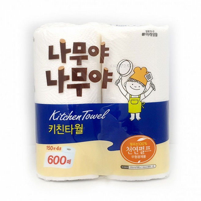 잘풀리는집 2겹 키친타올 150매4롤 무형광 천연펄프 키친타월, 4개입, 4개