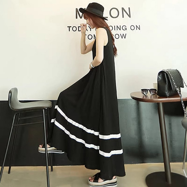 여성 여름 원피스 프렌치한 민소매 나시 롱 원피스 빅사이즈 원피스