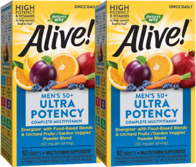 Natures Way 얼라이브 맨즈 50+ 울트라 포텐시 컴플리트 멀티비타민 60타블렛 2SET, 60정, 2개