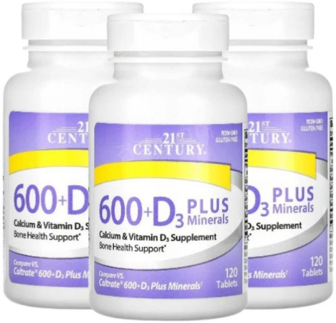 21st 센츄리 600플러스D3 플러스 미네랄 120정, 3개 - 쿠팡