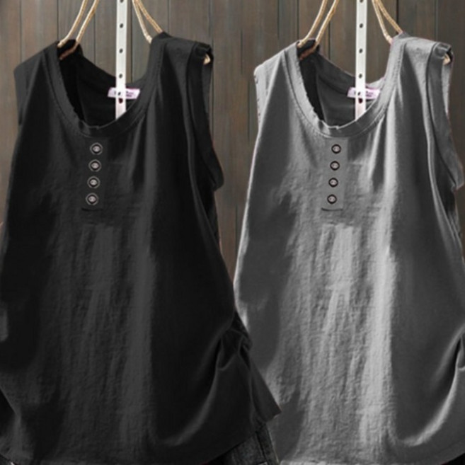 (특가상품) 100kg까지 빅사이즈 1+1 여성 버튼 민소매 라운드넥 나시 티 티셔츠 여름 편한 심플 데일리 캐주얼 외출용 쿨 기본티이너 박스 날씬해보이는 소프트 3xl 4xl 티