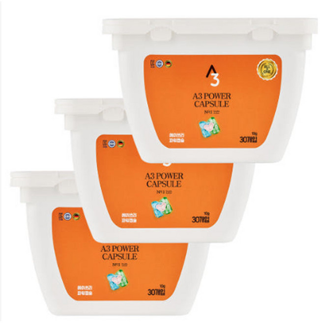 A3 고농축 올인원 파워 캡슐 세제, 30개입, 3개