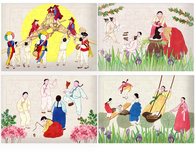 치매예방 민화 퍼즐 어르신 동양화 효도 인지건강 선물 4종1세트 35조각, 1개