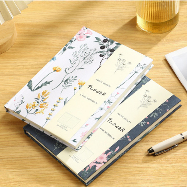 보스케 플라워 패브릭 하드커버 양장 줄노트, 화이트, 1개