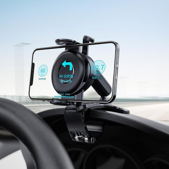 車載手機支架 汽車通用導航支架, 黑色 升級觸碰鎖緊 適用於儀表臺 遮陽板, 1個