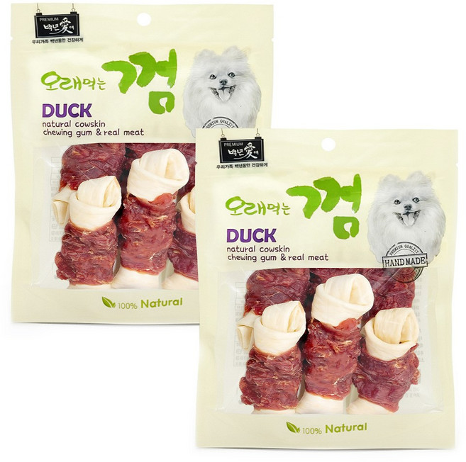 백년애 고기가 2배 이상 말린 오래먹는 강아지껌, 2개, 250g, 오리고기 중형