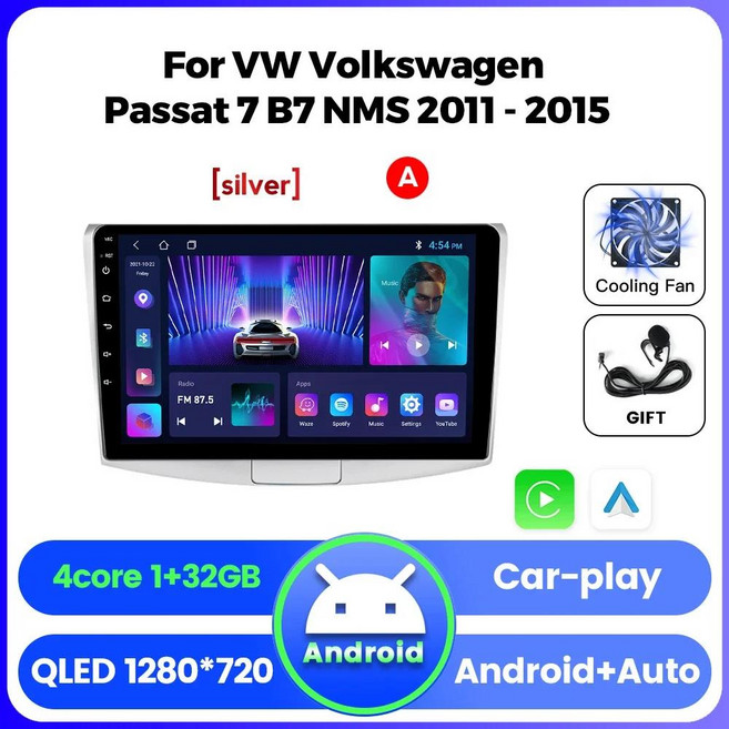 1280*720 안드로이드 카플레이 VW 파사트 B7 2011 차량용 라디오 멀티미디어 네비게이션 헤드 유닛 와이파, 01 VW10M100CP