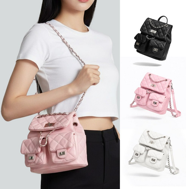 CO 가벼운 여성 체인 가죽 백팩 - 미니백팩 프리미엄 가벼운 보부상 가방 데이트 소개팅 피크닉가방 - 다이아 퀼팅 백팩/
