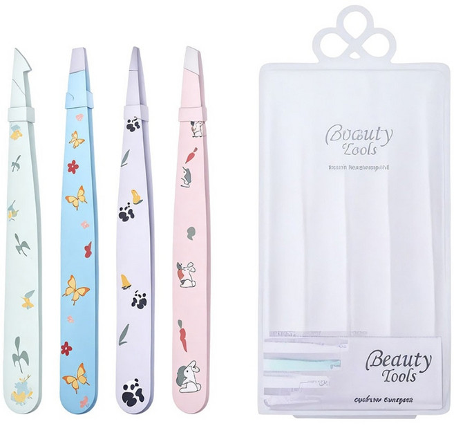 퓨어미즈키 홈 프리미엄 트위저 족집게 세트, 4개, 멀티애니멀