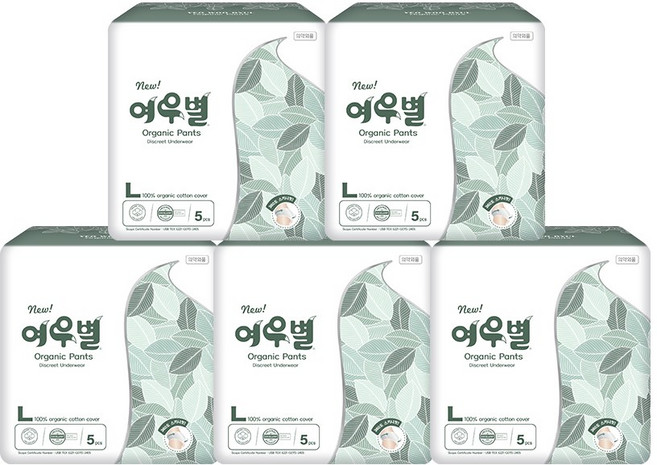 여우별 오가닉 팬티형 생리대, 5개, 5개입, 대형