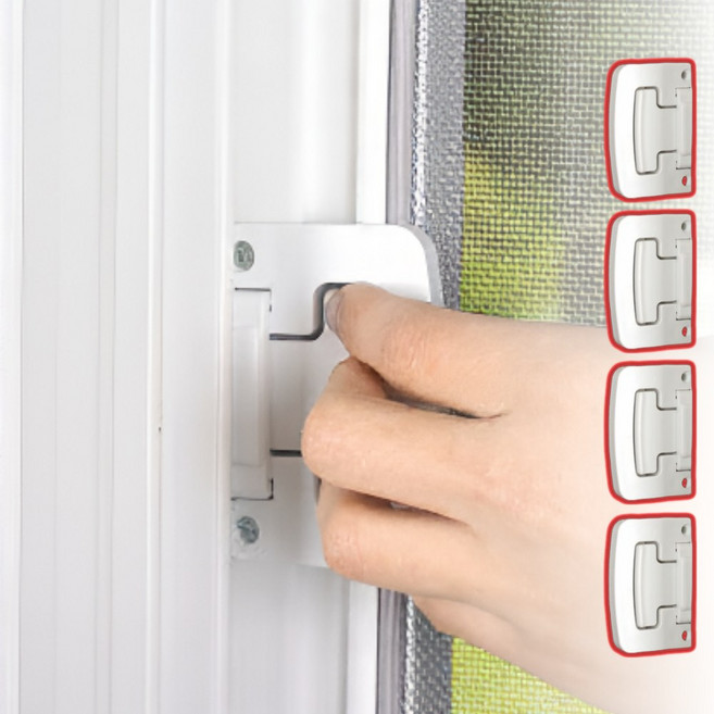 주니르 열리지 않는 방충망 잠금장치 베란다 아파트 안전, 화이트, 4개