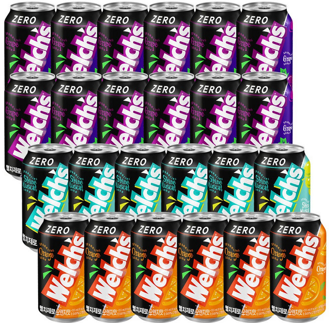 [웰치스] 제로 355ml 그레이프맛 12캔 + 오렌지맛 6캔 + 샤인머스캣맛 6캔, 1박스