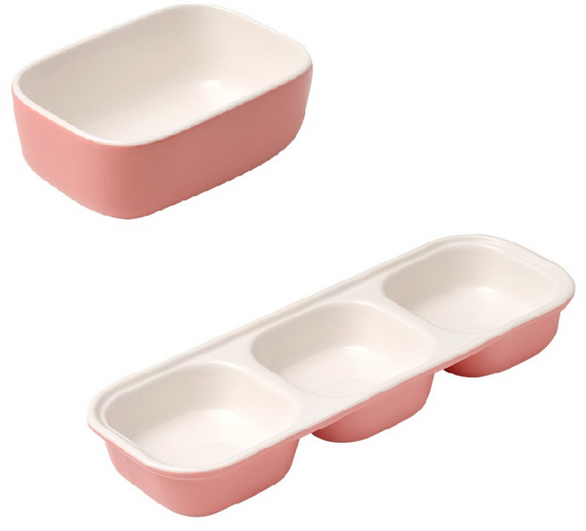 에디슨 도자기 식기 2종 세트, 1세트, 도자기볼+도자기3구플레이트, 핑크 EC2476+EC2490