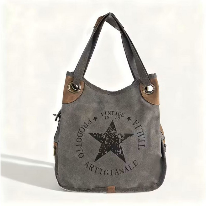 여성용 빈티지 스타 프린트 토트백 대용량 지퍼 숄더백 캐주얼 크로스백