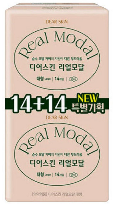 깨끗한나라 디어스킨 리얼모달 생리대 대형 28P (14+14P), 14개입, 2세트
