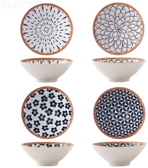 밥그릇 냉면 라면 국그릇 북유럽 도자기 면기 우동기 덮밥 우동, 4P × 4개, 1개